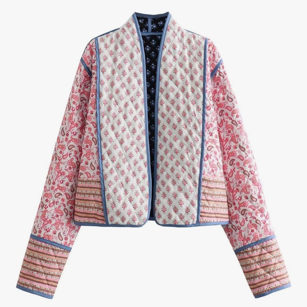 REVERSIBLE super Comfy Women’s Cropped Floral Reversible Quilted Jacket Cardigan - Picture 4 of 5